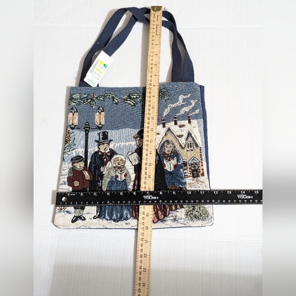 Tapestry Christmas Victorian Carolers Tote Bag With Navy Back & Handles NWT - Picture 3 of 4